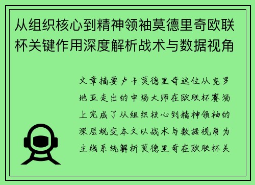 从组织核心到精神领袖莫德里奇欧联杯关键作用深度解析战术与数据视角